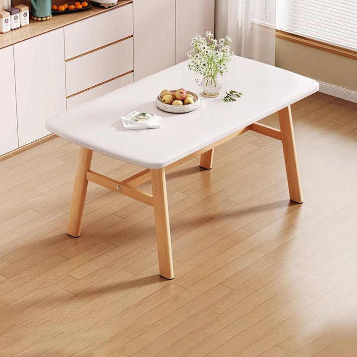 Table à manger rectangulaire arrondie en MDF et fer au style vintage traditionnel pour 4 à 6 places 