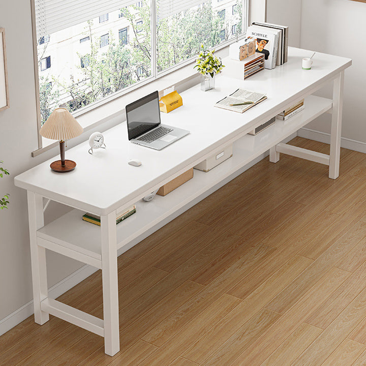 Traditional Vintage Engineered Wood Carbon Steel Rectangular Office Desk 2 Tier For Bedroom