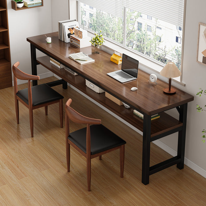 Traditional Vintage Engineered Wood Carbon Steel Rectangular Office Desk 2 Tier For Bedroom
