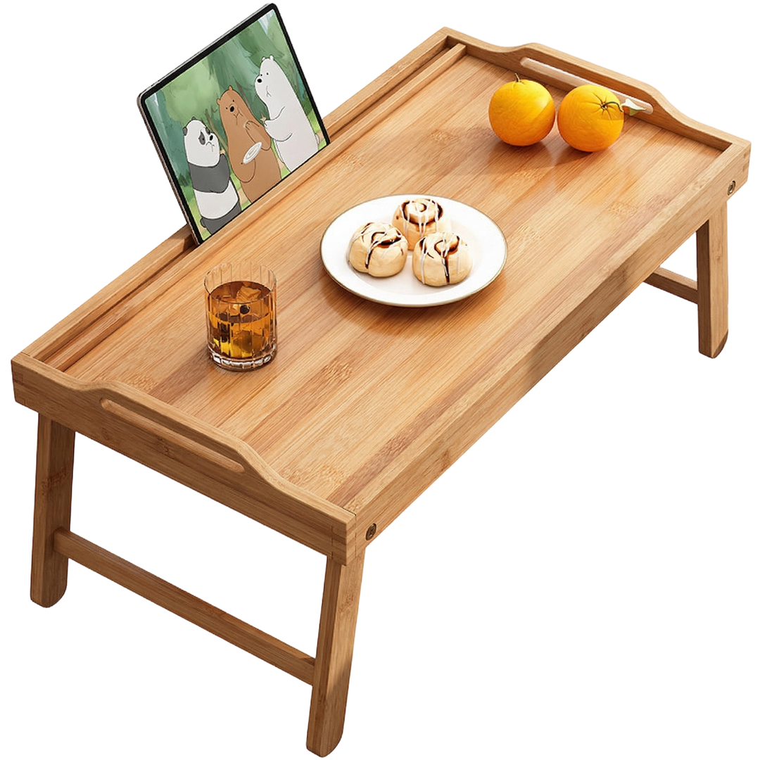 Traditional Japanese Bamboo Foldable Rectangular Side Table 1 Tier For Living Room