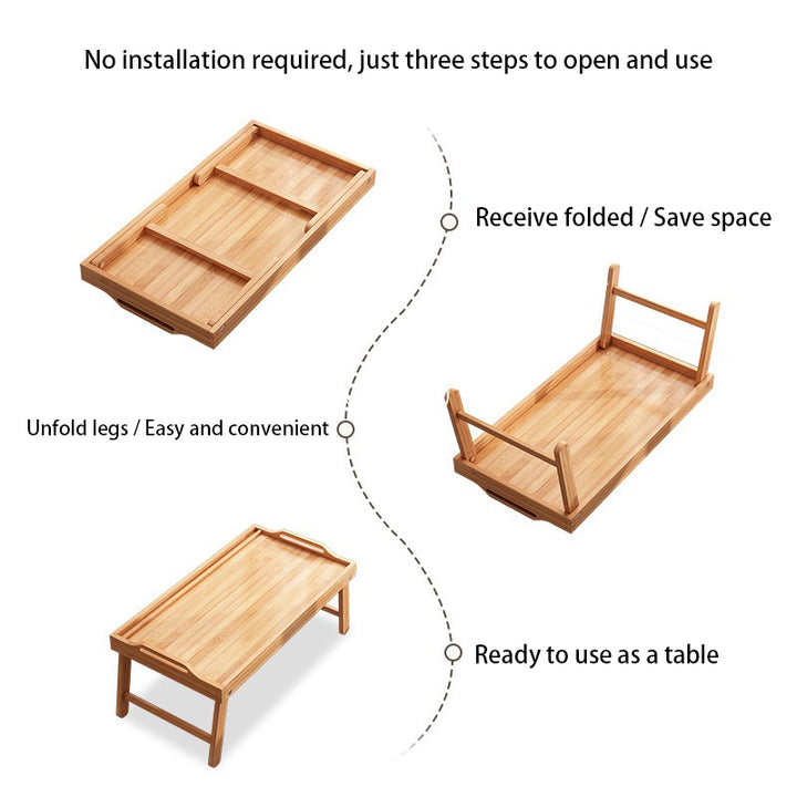 Traditional Japanese Bamboo Foldable Rectangular Side Table 1 Tier For Living Room