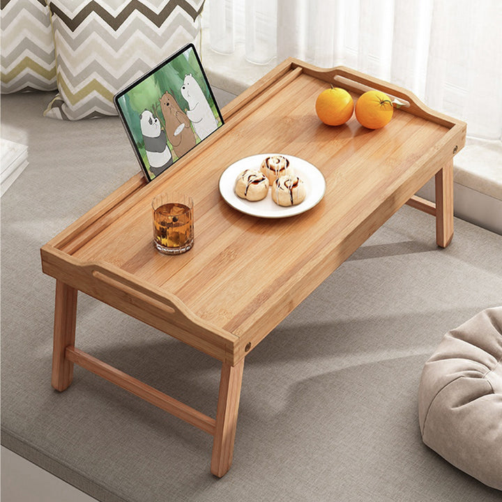 Traditional Japanese Bamboo Foldable Rectangular Side Table 1 Tier For Living Room