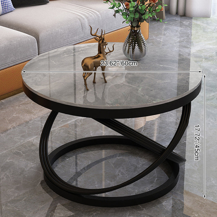 Table basse contemporaine scandinave en pierre frittée, métal, ronde, aux lignes courbes, à un niveau, pour salon 