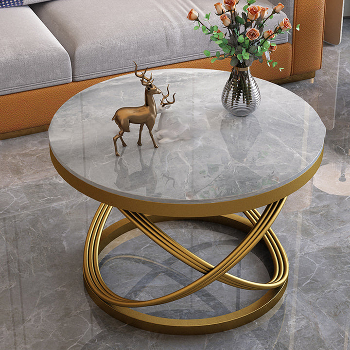 Table basse contemporaine scandinave en pierre frittée, métal, ronde, aux lignes courbes, à un niveau, pour salon 