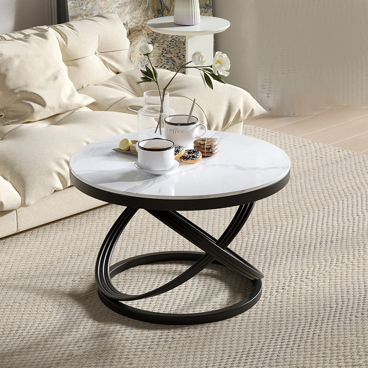 Table basse contemporaine scandinave en pierre frittée, métal, ronde, aux lignes courbes, à un niveau, pour salon 