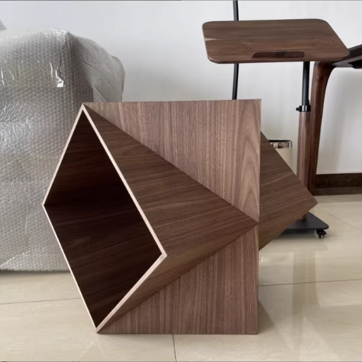 Table basse polyédrique en bois de noyer chinois traditionnel en forme de diamant, à 1 niveau, pour salon 