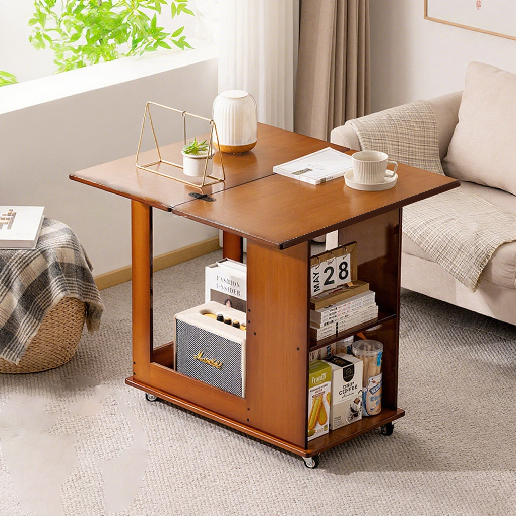Table basse rectangulaire pliable et mobile à 3 niveaux en MDF bambou chinois traditionnel pour salon 