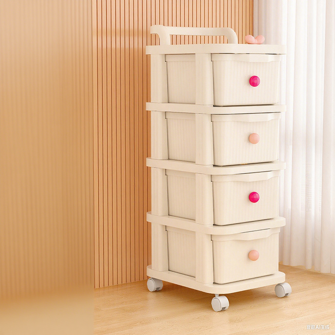 Modern Minimalist PP Textured Square Mobile Storage Cabinet 2/3/4 Storage For Living Room