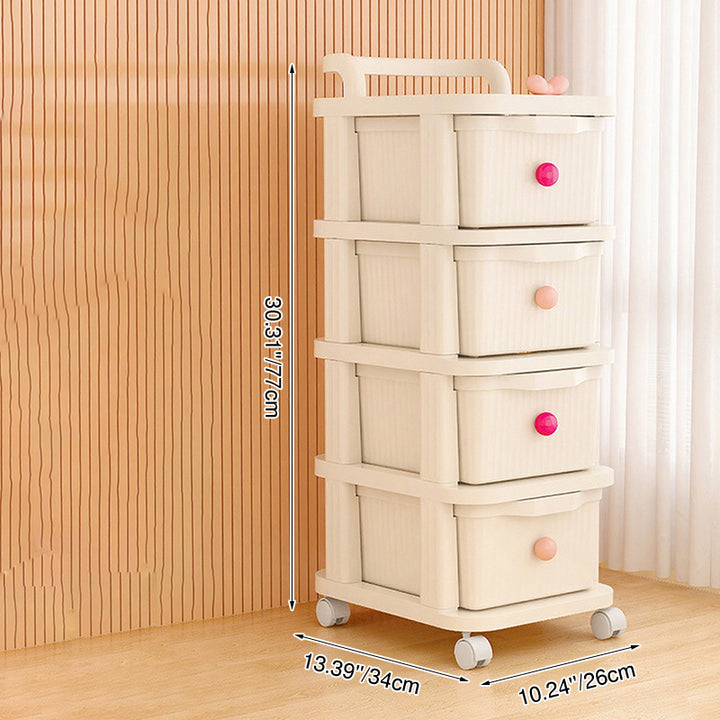 Modern Minimalist PP Textured Square Mobile Storage Cabinet 2/3/4 Storage For Living Room