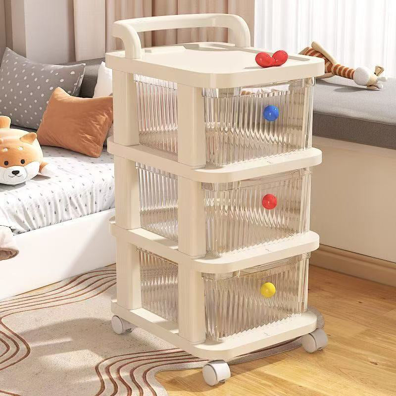 Modern Minimalist PP Textured Square Mobile Storage Cabinet 2/3/4 Storage For Living Room