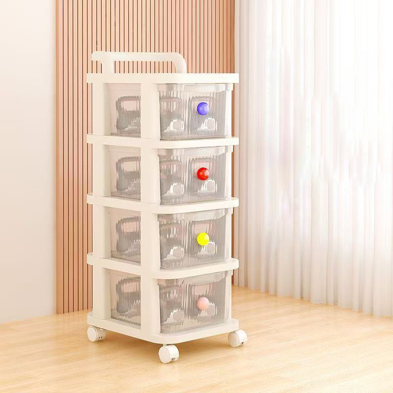 Modern Minimalist PP Textured Square Mobile Storage Cabinet 2/3/4 Storage For Living Room
