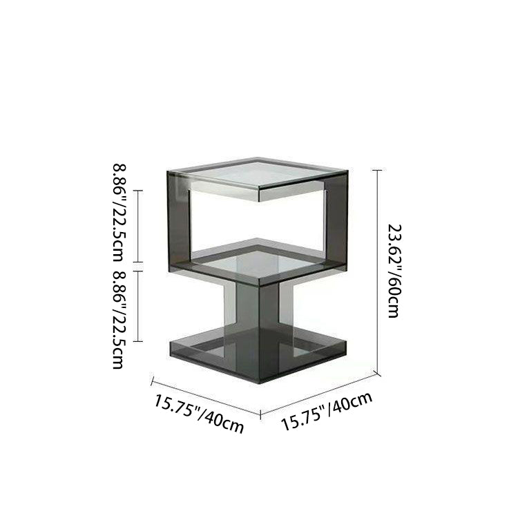 Contemporary Scandinavian Acrylic Square E-Shaped Side Table 3-Tier For Living Room