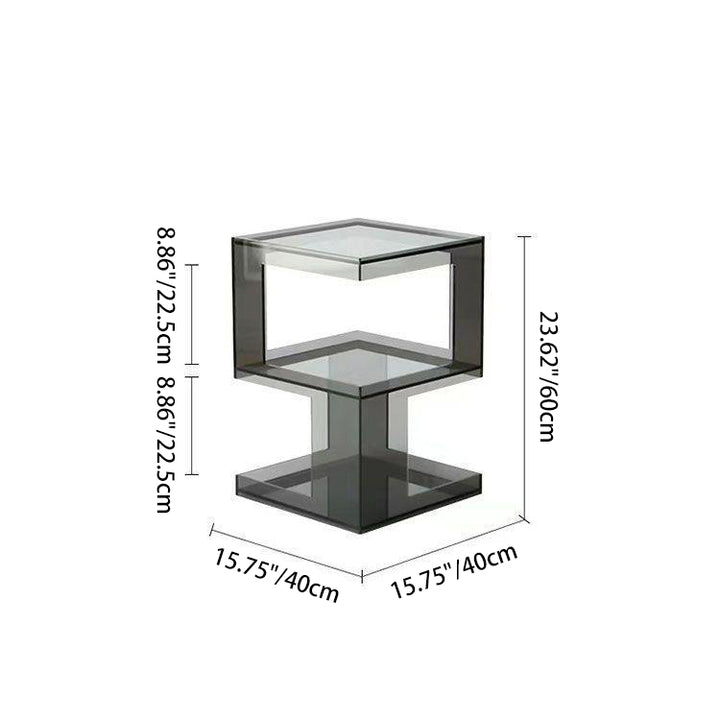 Contemporary Scandinavian Acrylic Square E-Shaped Side Table 3-Tier For Living Room