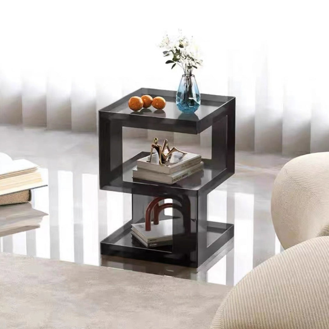 Contemporary Scandinavian Acrylic Square E-Shaped Side Table 3-Tier For Living Room