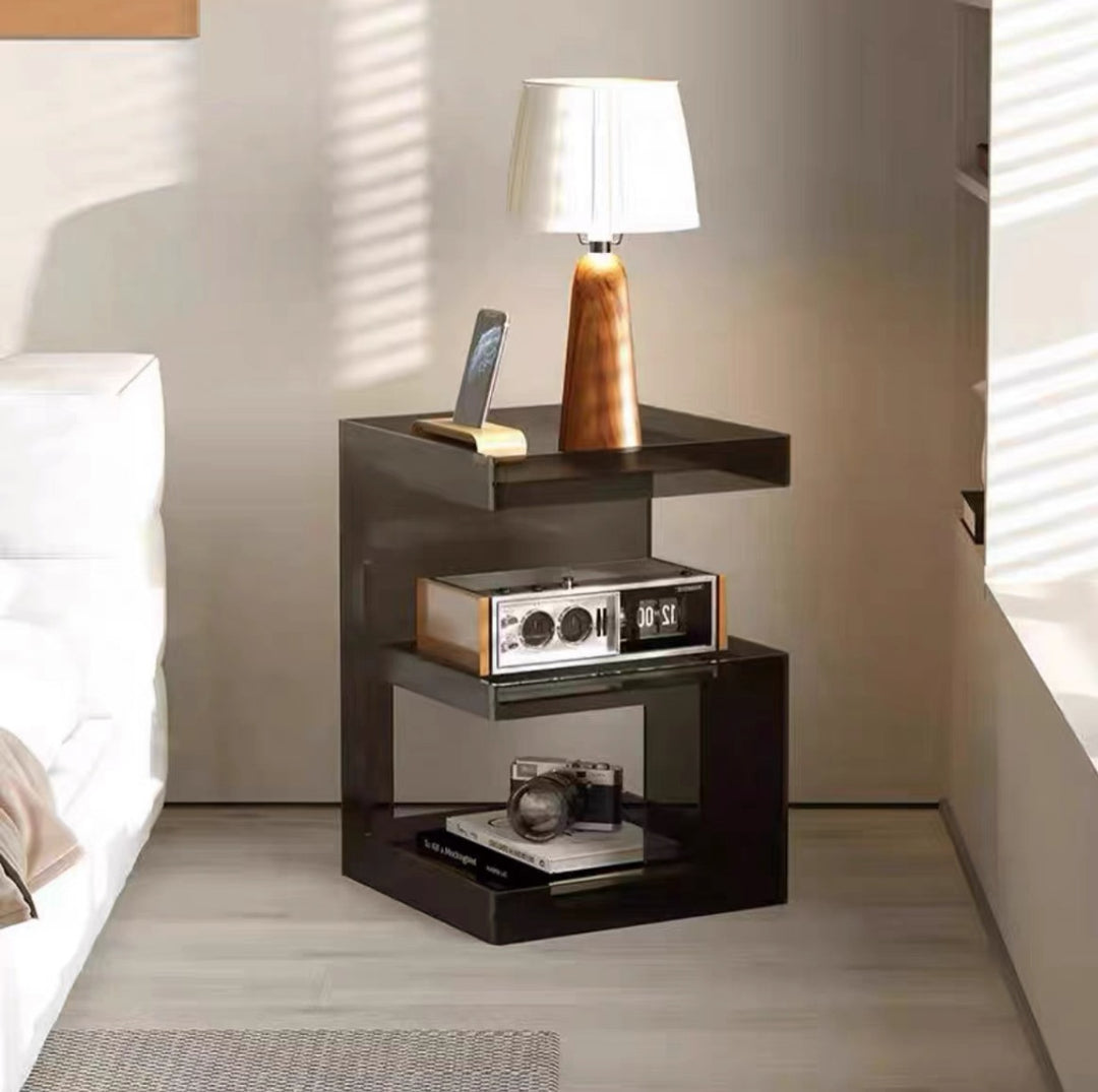 Contemporary Scandinavian Acrylic Square E-Shaped Side Table 3-Tier For Living Room