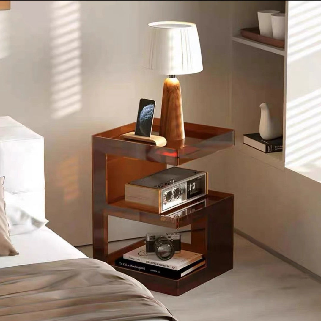 Contemporary Scandinavian Acrylic Square E-Shaped Side Table 3-Tier For Living Room