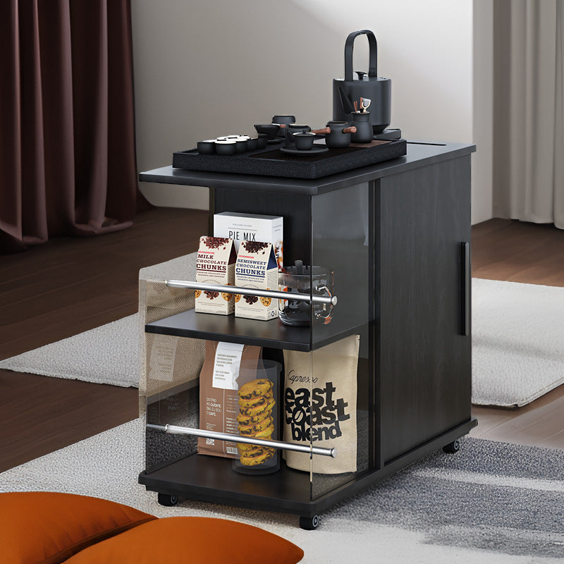 Mesa de café rectangular móvil de 3 niveles de madera maciza vintage tradicional con tablero de vidrio y acero inoxidable para sala de estar 