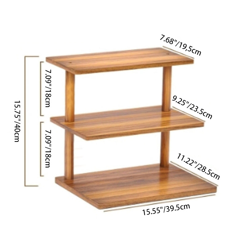 Traditional Chinese Pine Wood Rectangular Storage Shelf 3-Tier For Living Room