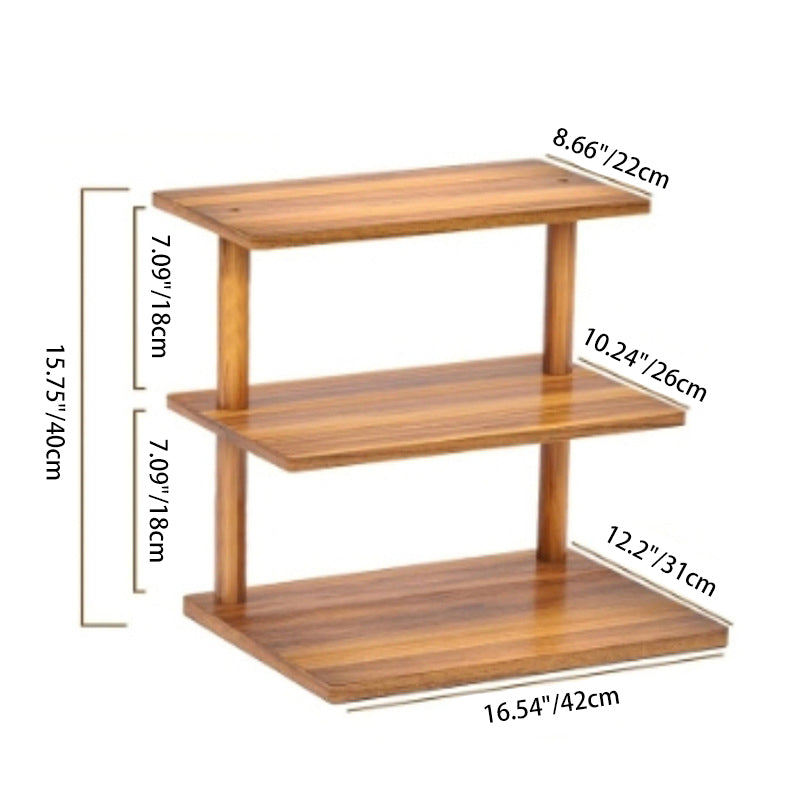 Traditional Chinese Pine Wood Rectangular Storage Shelf 3-Tier For Living Room