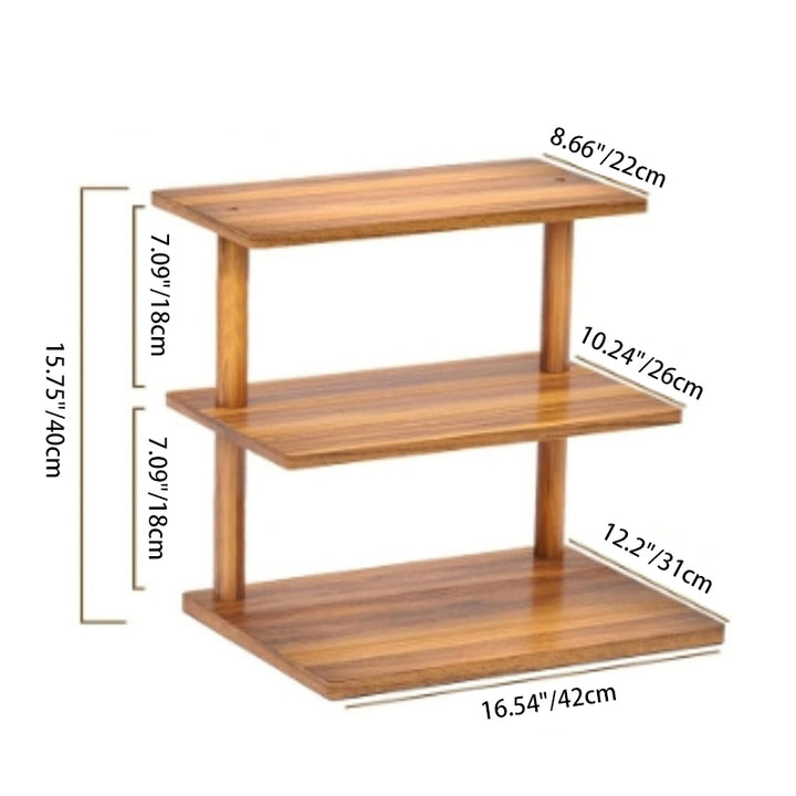 Traditional Chinese Pine Wood Rectangular Storage Shelf 3-Tier For Living Room