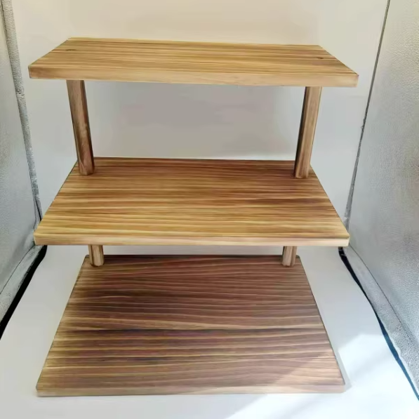 Traditional Chinese Pine Wood Rectangular Storage Shelf 3-Tier For Living Room