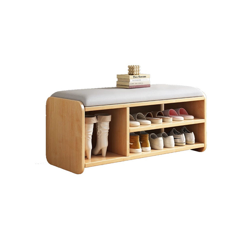 Modern Minimalist Wood Plywood Fabric Rounded Rectangular Shoe Bench 2-Tier For Living Room