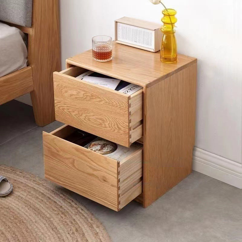 Table de chevet rectangulaire arrondie en bois massif vintage traditionnel avec 2 tiroirs pour chambre à coucher 