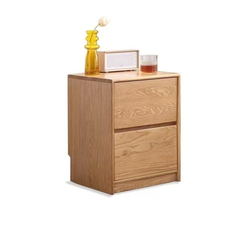 Table de chevet rectangulaire arrondie en bois massif vintage traditionnel avec 2 tiroirs pour chambre à coucher 