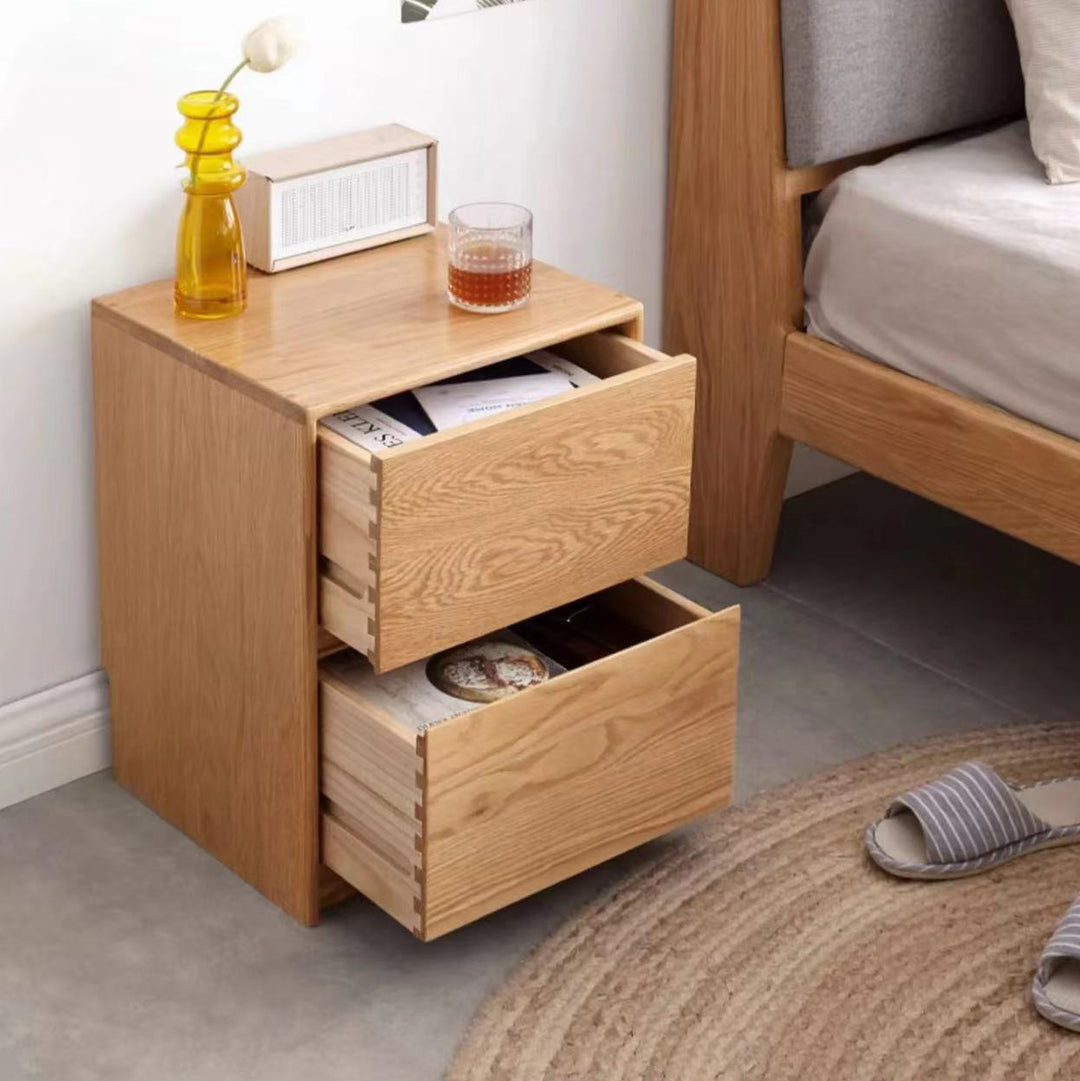 Table de chevet rectangulaire arrondie en bois massif vintage traditionnel avec 2 tiroirs pour chambre à coucher 
