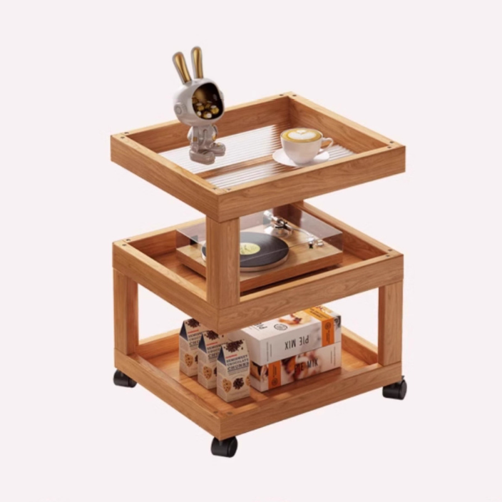 Zeitgenössischer kreativer Bambus-Glas-Gewebter Harz-Rattan-Beweglicher quadratischer Beistelltisch mit 3/4 Ebenen für das Wohnzimmer 