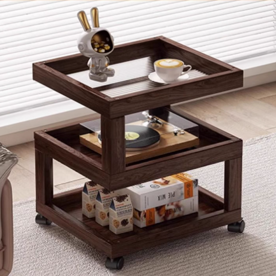 Zeitgenössischer kreativer Bambus-Glas-Gewebter Harz-Rattan-Beweglicher quadratischer Beistelltisch mit 3/4 Ebenen für das Wohnzimmer 