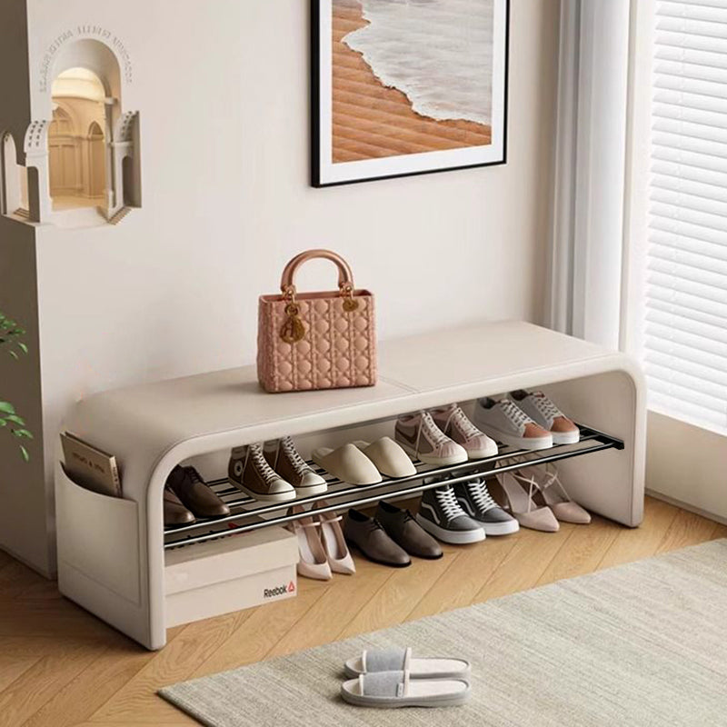Banc à chaussures carré incurvé en métal et cuir PU scandinave contemporain, 1 niveau, pour salon 