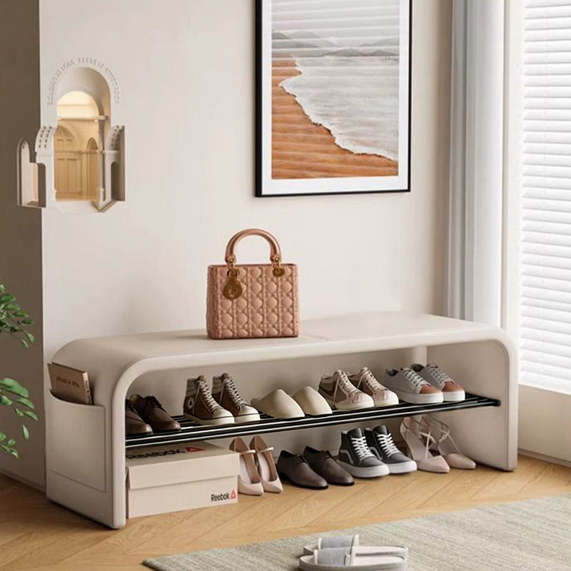 Banc à chaussures carré incurvé en métal et cuir PU scandinave contemporain, 1 niveau, pour salon 