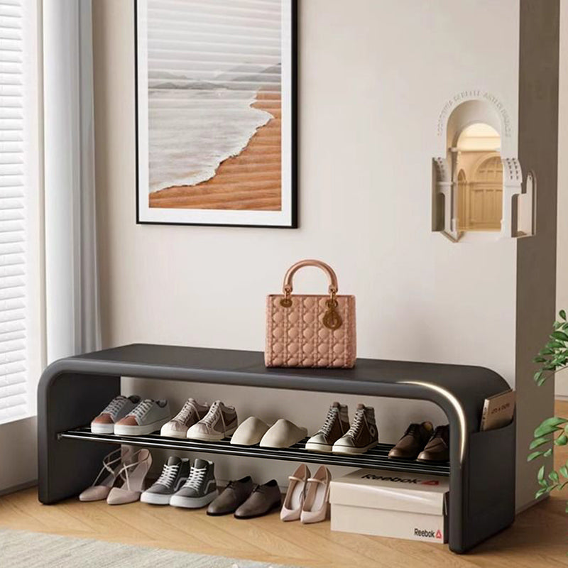 Banc à chaussures carré incurvé en métal et cuir PU scandinave contemporain, 1 niveau, pour salon 