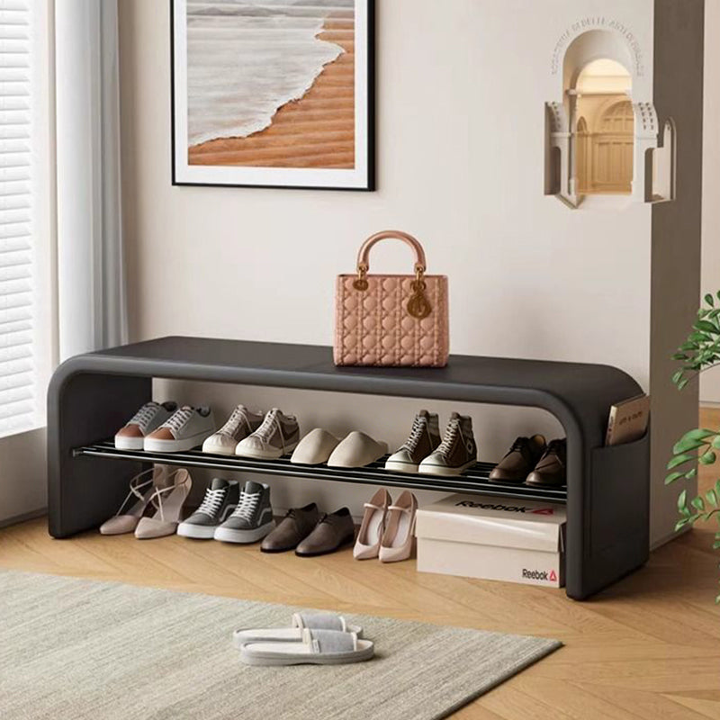 Banc à chaussures carré incurvé en métal et cuir PU scandinave contemporain, 1 niveau, pour salon 