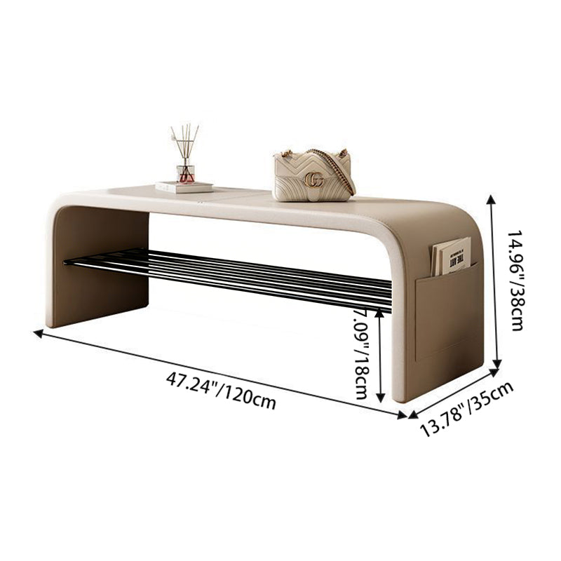 Banc à chaussures carré incurvé en métal et cuir PU scandinave contemporain, 1 niveau, pour salon 