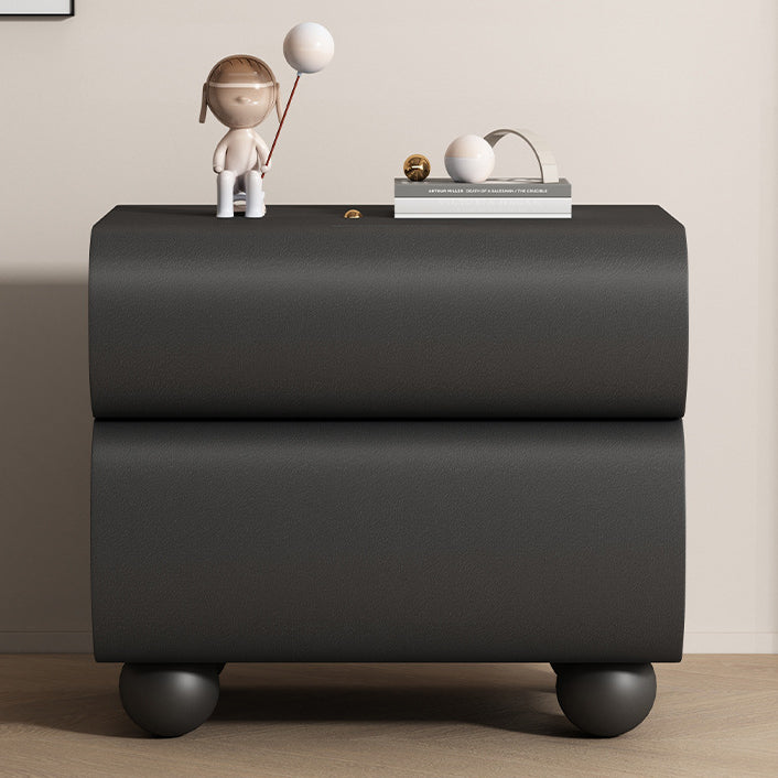 Table de chevet sphérique courbée en acier au carbone, bois massif contemporain et cuir synthétique, avec 2 tiroirs, pour chambre à coucher 