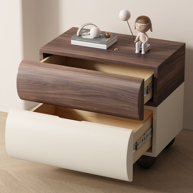 Table de chevet sphérique courbée en acier au carbone, bois massif contemporain et cuir synthétique, avec 2 tiroirs, pour chambre à coucher 