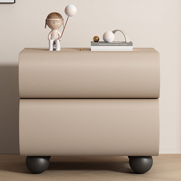 Table de chevet sphérique courbée en acier au carbone, bois massif contemporain et cuir synthétique, avec 2 tiroirs, pour chambre à coucher 