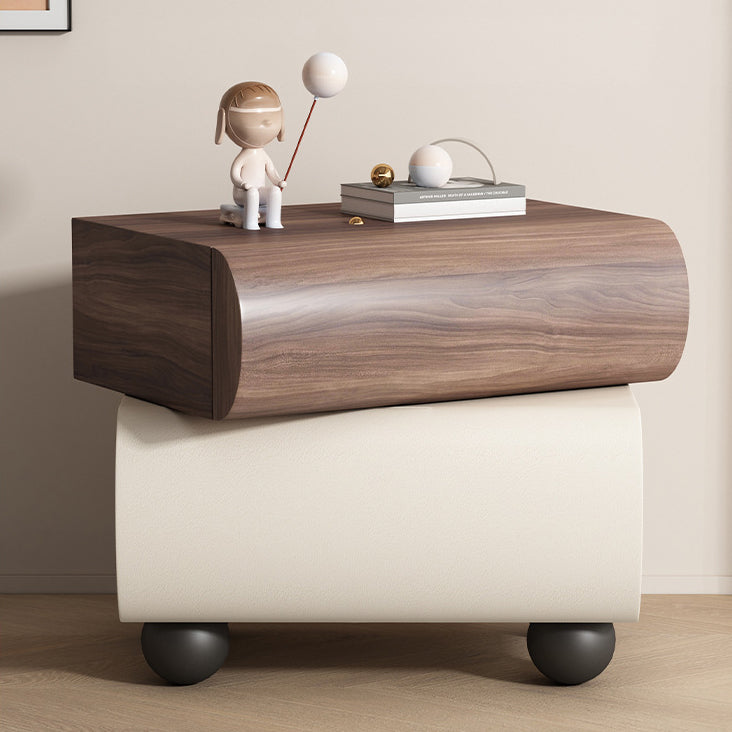Table de chevet sphérique courbée en acier au carbone, bois massif contemporain et cuir synthétique, avec 2 tiroirs, pour chambre à coucher 