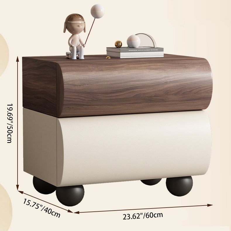 Table de chevet sphérique courbée en acier au carbone, bois massif contemporain et cuir synthétique, avec 2 tiroirs, pour chambre à coucher 