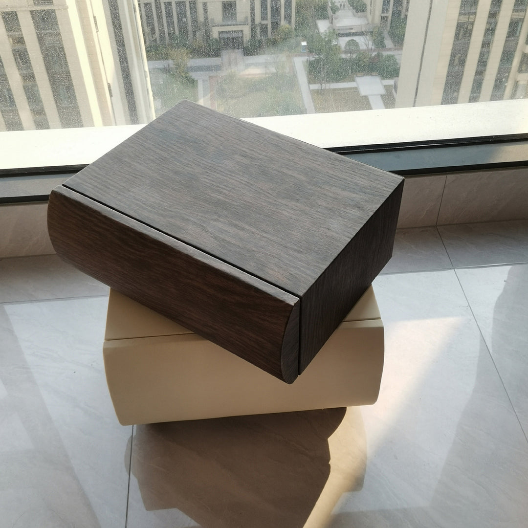 Table de chevet sphérique courbée en acier au carbone, bois massif contemporain et cuir synthétique, avec 2 tiroirs, pour chambre à coucher 