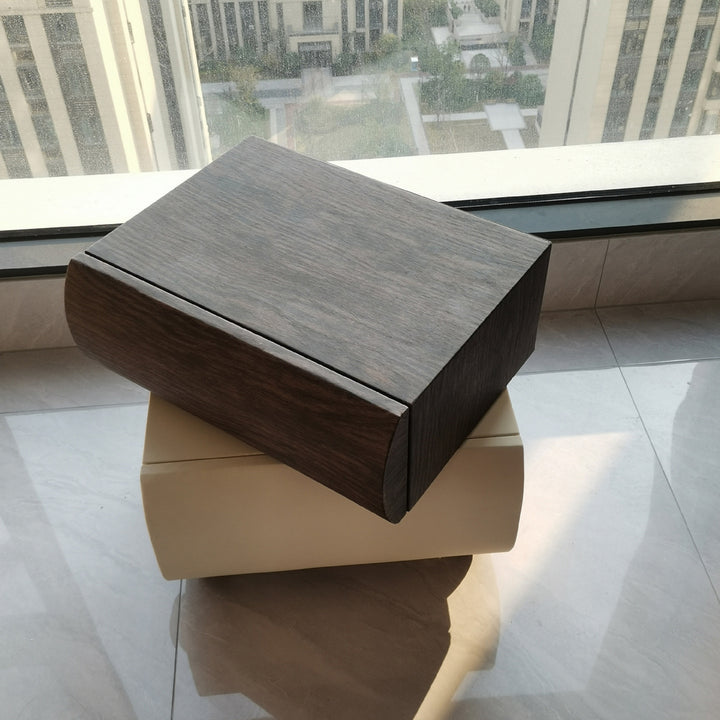 Table de chevet sphérique courbée en acier au carbone, bois massif contemporain et cuir synthétique, avec 2 tiroirs, pour chambre à coucher 