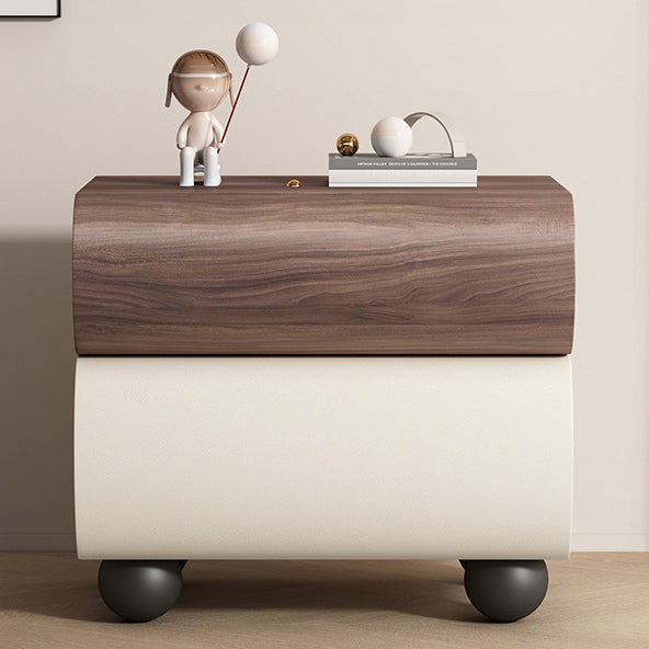 Table de chevet sphérique courbée en acier au carbone, bois massif contemporain et cuir synthétique, avec 2 tiroirs, pour chambre à coucher 