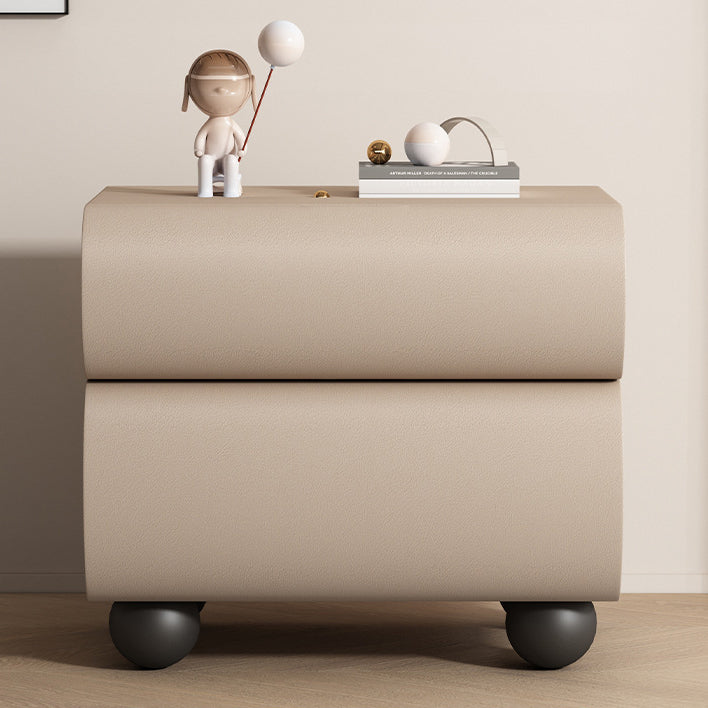 Table de chevet sphérique courbée en acier au carbone, bois massif contemporain et cuir synthétique, avec 2 tiroirs, pour chambre à coucher 
