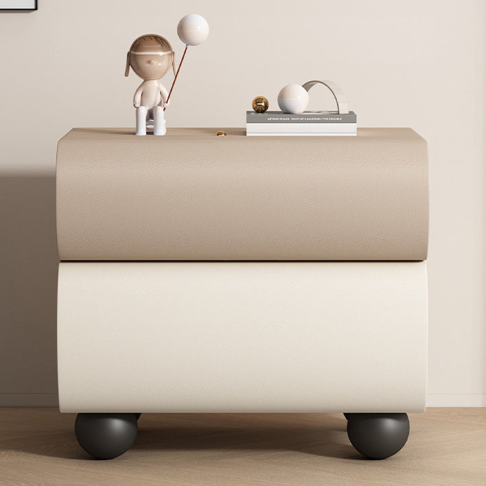 Table de chevet sphérique courbée en acier au carbone, bois massif contemporain et cuir synthétique, avec 2 tiroirs, pour chambre à coucher 
