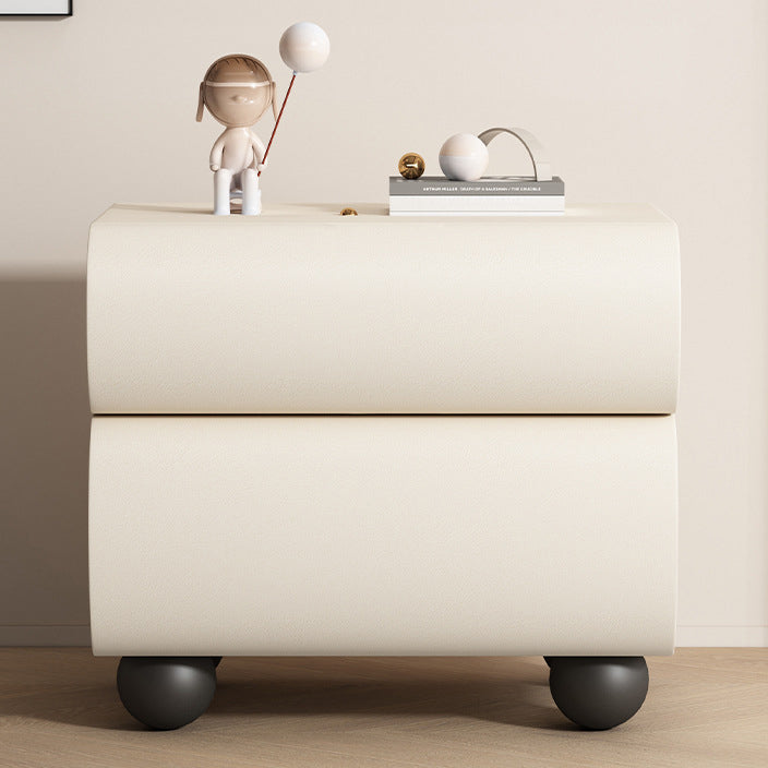 Table de chevet sphérique courbée en acier au carbone, bois massif contemporain et cuir synthétique, avec 2 tiroirs, pour chambre à coucher 