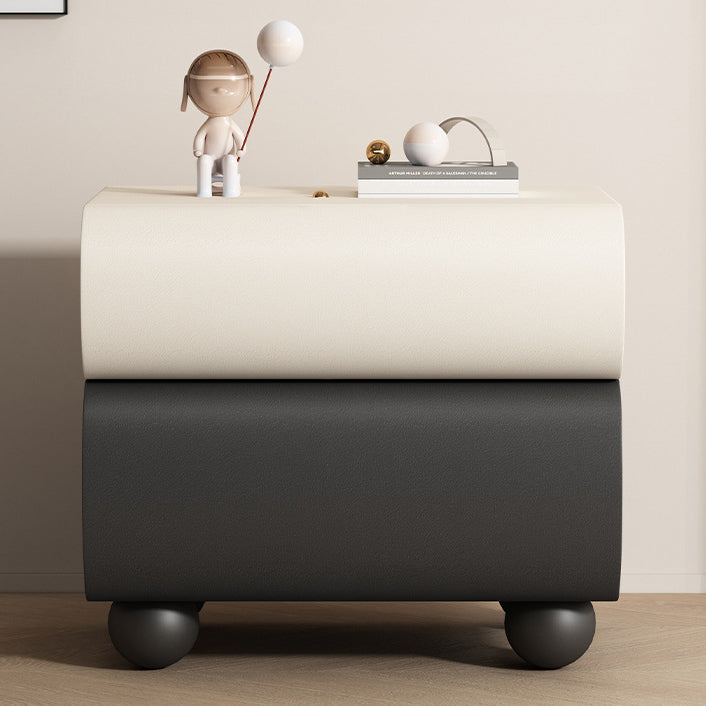 Table de chevet sphérique courbée en acier au carbone, bois massif contemporain et cuir synthétique, avec 2 tiroirs, pour chambre à coucher 