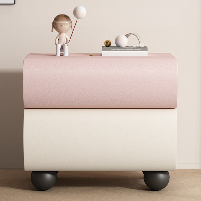 Table de chevet sphérique courbée en acier au carbone, bois massif contemporain et cuir synthétique, avec 2 tiroirs, pour chambre à coucher 