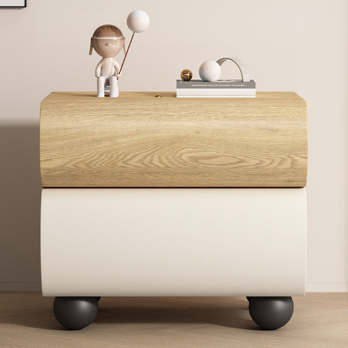 Table de chevet sphérique courbée en acier au carbone, bois massif contemporain et cuir synthétique, avec 2 tiroirs, pour chambre à coucher 